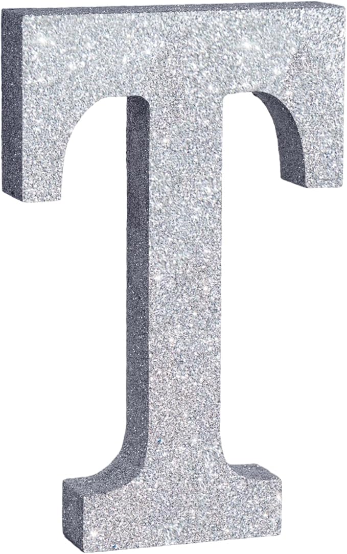 TONIFUL 8 Inch Silver Glitter Letter T Table Centerpiece A-Z Silver Birthday by TONIFUL