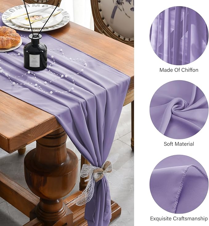 2 Pack 10 Ft Chiffon Table Runner Light Purple Gauze Long Table Runners 27x120 - Image 6