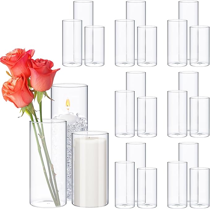 24 Pcs Thin Glass Cylinder Vases 2.5''/3.3'' Diameter 2mm Wall Thickness Clear by Didaey