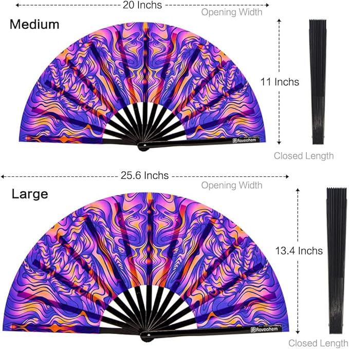 UV Glow Rave Fan, Bamboo Folding Clack Hand Fans Foldable - Image 3