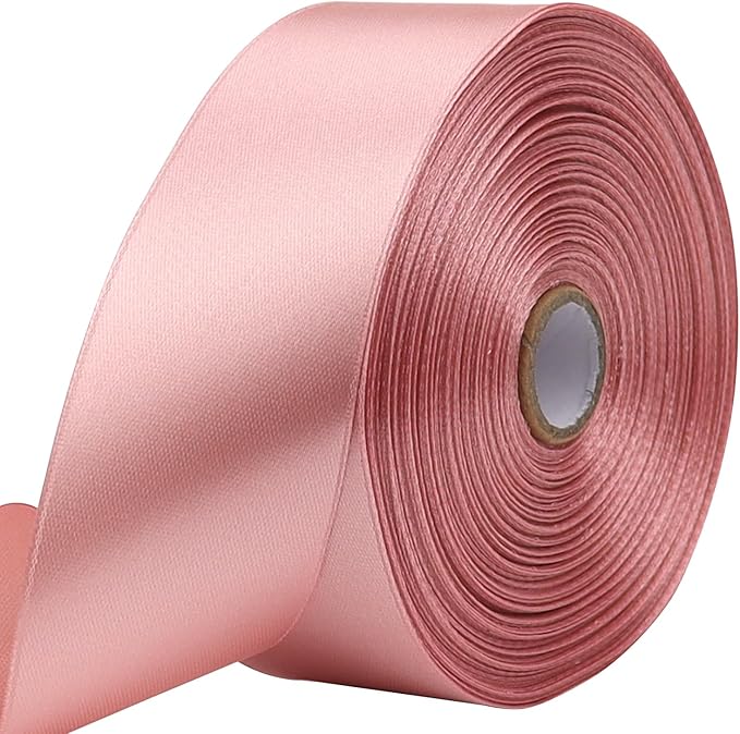Rose Gold Solid Satin Ribbon 1-1/2 Inch 50 Yards Solid Polyester Fabric Ribbon by Riunbb