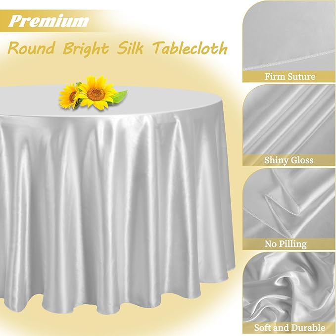12 Pack 120 Inch Silver Satin Tablecloth - Image 3