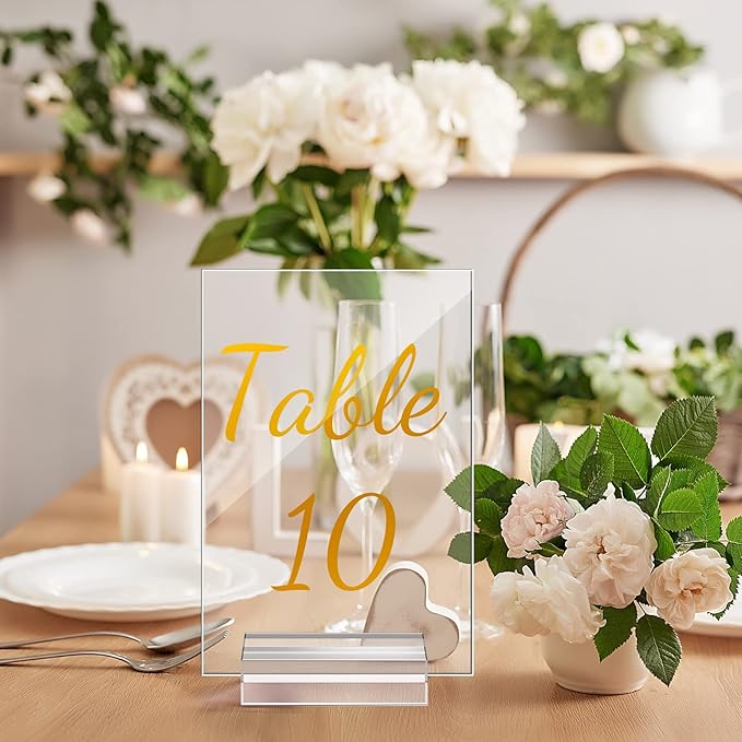 40 Pack Gold Acrylic Wedding Table Numbers 1-40 Clear Stand - Image 6