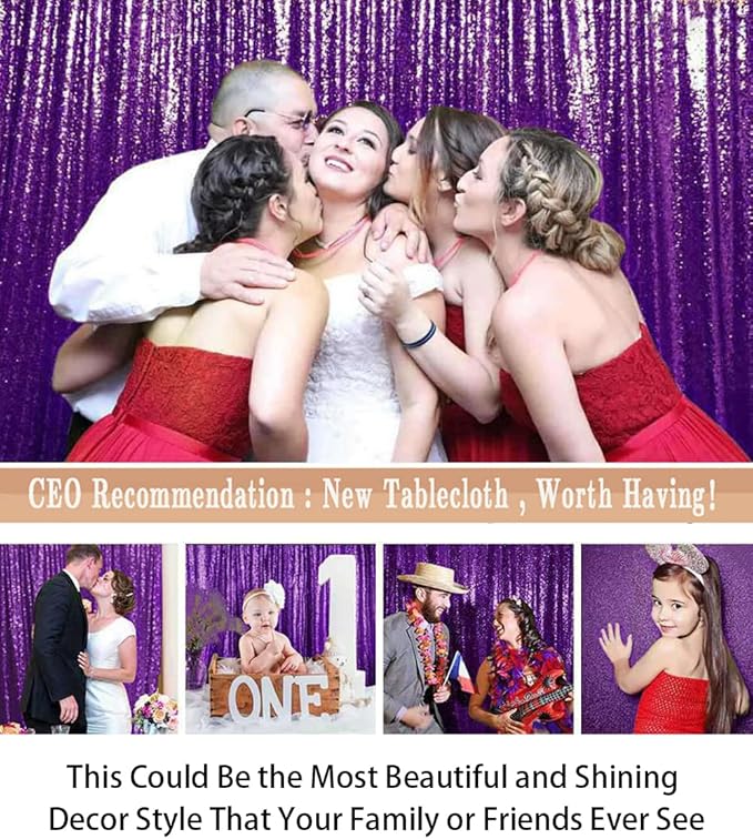 ShinyBeauty 4FT x 7FT Purple Sequin Backdrop | Photobooth Background | Wedding - Image 3