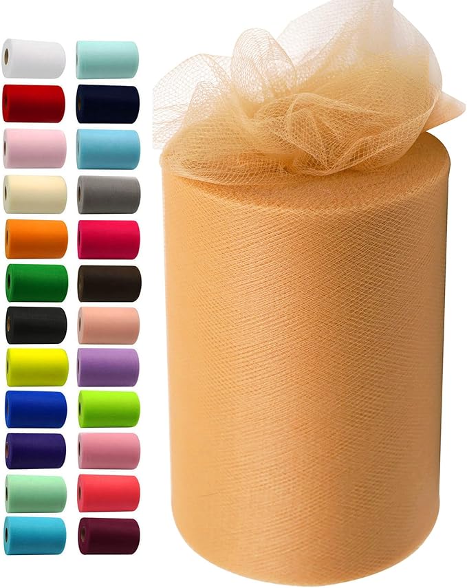 Gold Tulle Fabric Rolls 6 Inch by 100 Yards Fabric Spool Tulle Ribbon by IONTACH