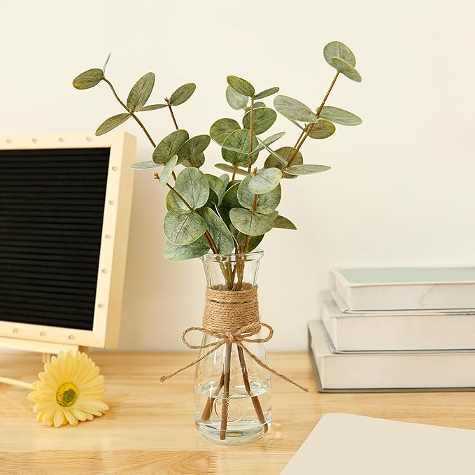 2 Pack Artificial Eucalyptus Stems in Glass Vase Decorative Greenery Artificial - Image 3
