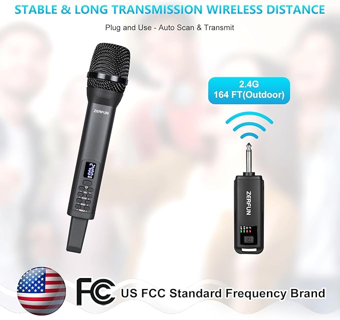 Rechargeable Wireless Microphone, Pro Handheld Cordless Mics System Dynamic - Image 3