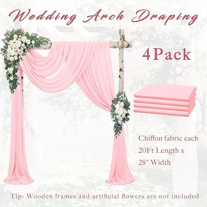4 Panels Wedding Arch Draping Fabric 20Ft Length x 28" Width Light Pink Arch - Image 6