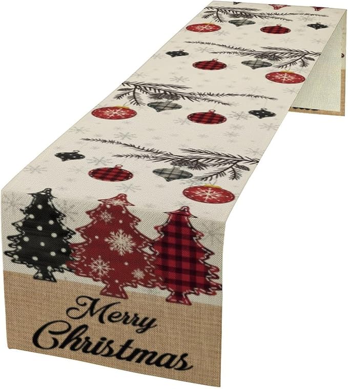Merry Christmas Table Runner, Winter Xmas Holiday Kitchen Dining Table by Unknown