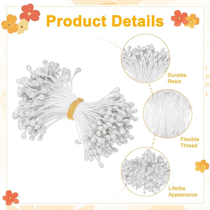 600-Pack Flower Stamens for Crafts, 5mm Double Heads Artificial Pearl Floral - Image 2
