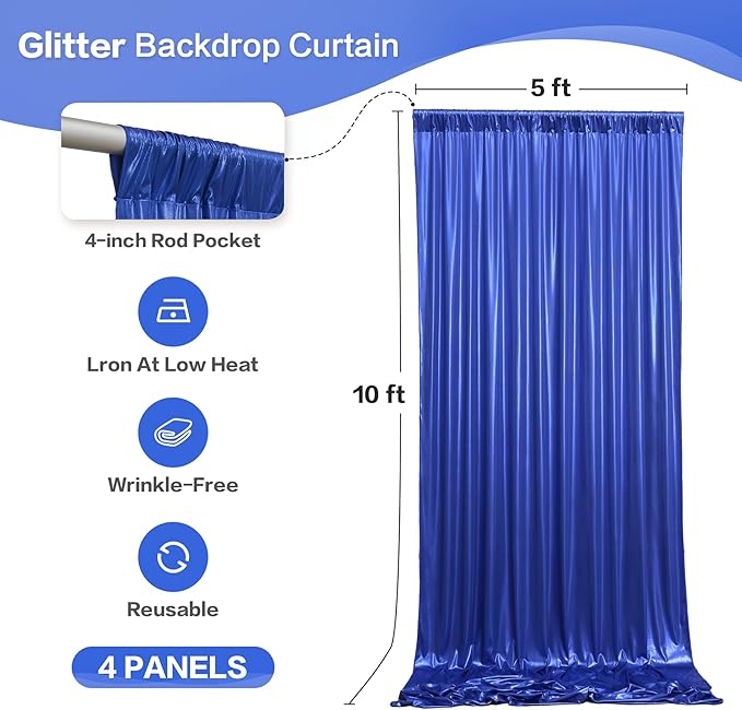 gogoparti 20x10FT Sapphire Blue Sequin Backdrop Curtain - Image 6