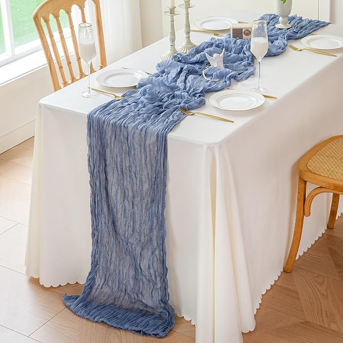 Sioloc 1 Pack Dusty Blue Cheesecloth Table Runner Fall Autumn Decor - Image 3