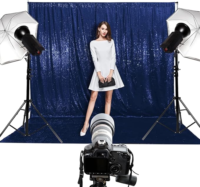 Poise3EHome 10Ft x 10Ft Navy Blue Sequin Backdrop Curtain, Glitter Thick Satin by Poise3EHome
