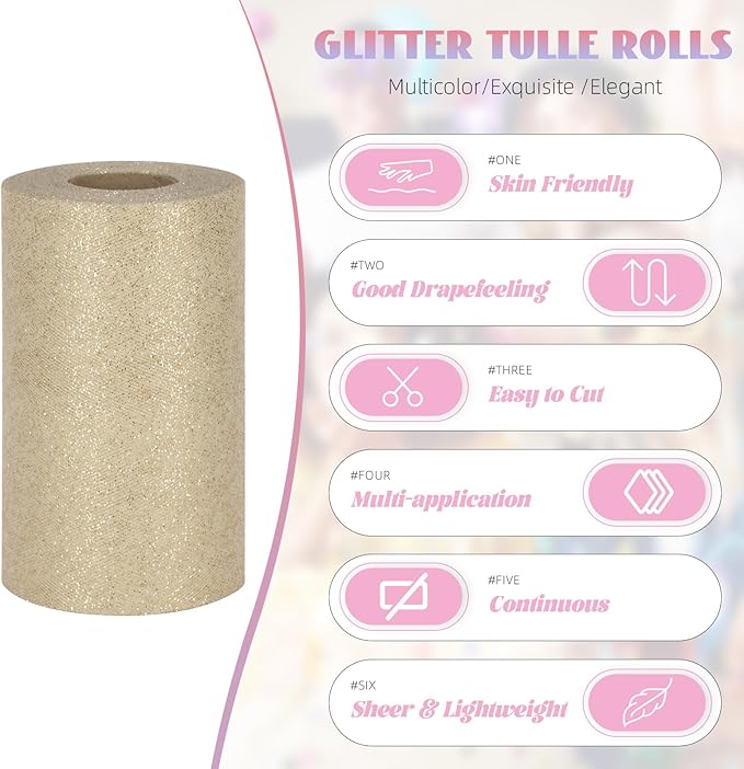 Glitter Tulle Rolls 6” by 50 Yards Sparkle Tulle Fabric Ribbon Sequin Tulle - Image 2