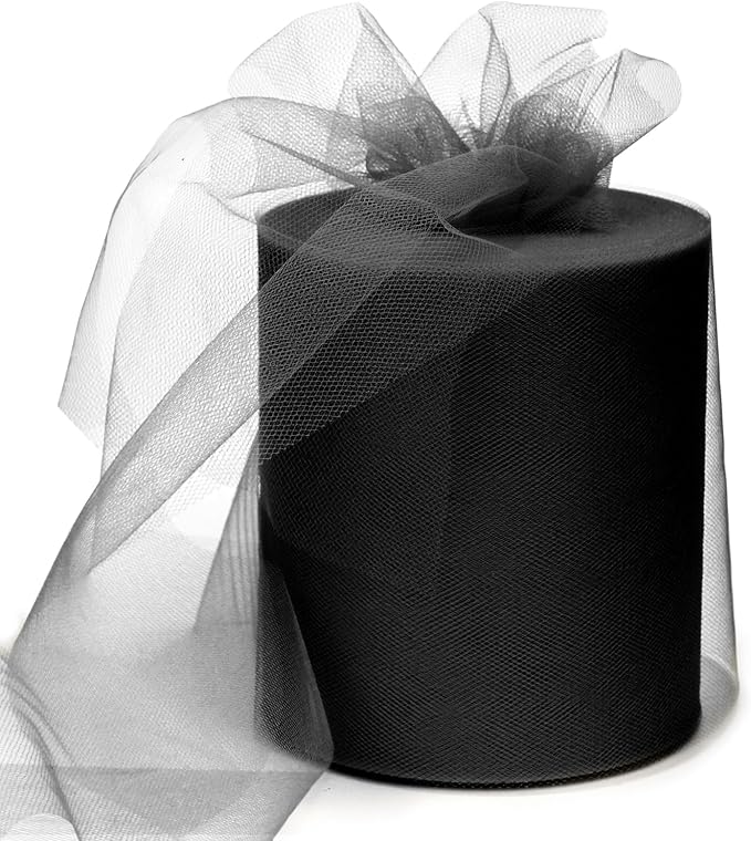 6" x 200 Yards Black Tulle Fabric Rolls by GCVOPTON
