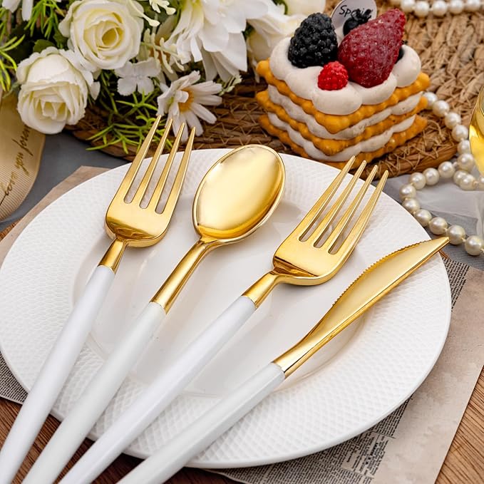 SUT Gold Plastic Silverware, 80 Gold Plastic Forks, 40 Gold Knives, 40 Gold - Image 8