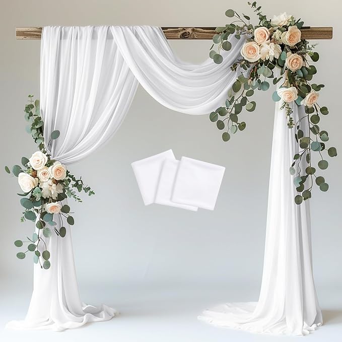 Wokceer Wedding Arch Draping Fabric 3 Panels 28.7" x 20FT White Drapes Sheer by Wokceer