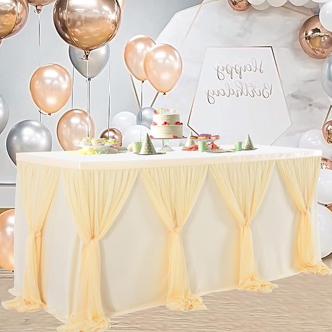 14ft Champagne Table Skirt Tulle Wedding Table Cloth Elegant Tutu Table Skirt - Image 2