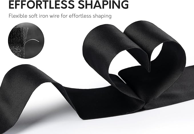 Black Satin Ribbon Double-Faced Wired Ribbons - Image 3
