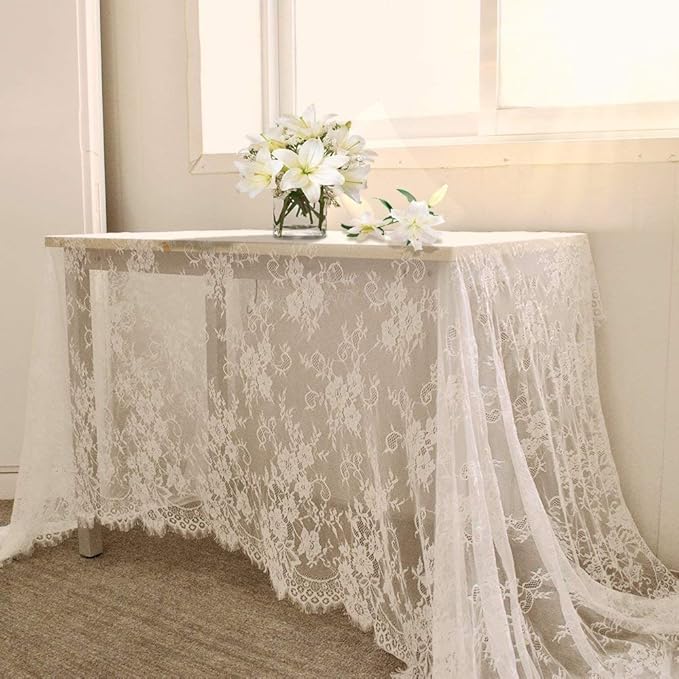 Lace Tablecloth White Wedding Tablecloths 60x120 Inch Vintage Rustic Farmhouse by LuoluoHouse