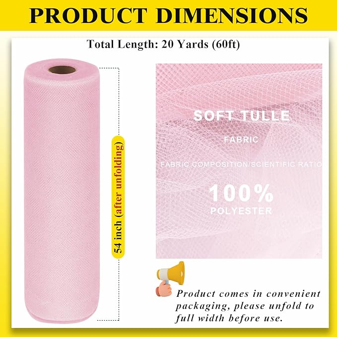 54" by 20 Yards Pink Tulle Fabric Rolls - Image 3