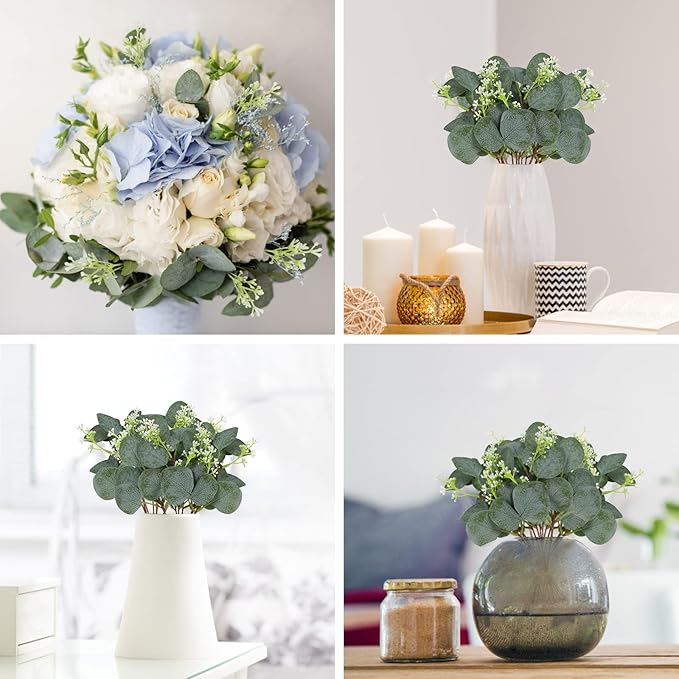 80 Pcs Mixed Eucalyptus Leaves Stems Bulk Artificial Silver Dollar Leaves - Image 5