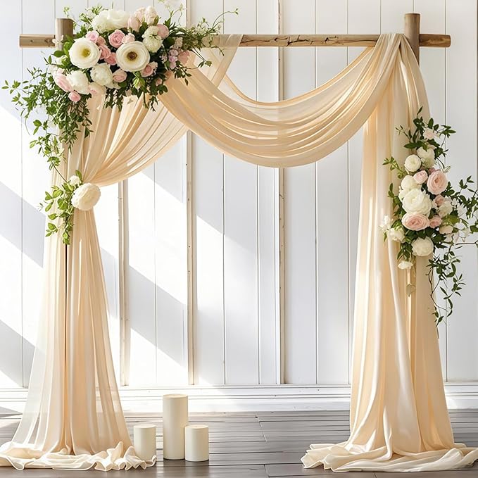 Wedding Arch Draping Fabric 4 Panels 30'' x 18FT Champagne Sheer Chiffon Arch by LINXTAR
