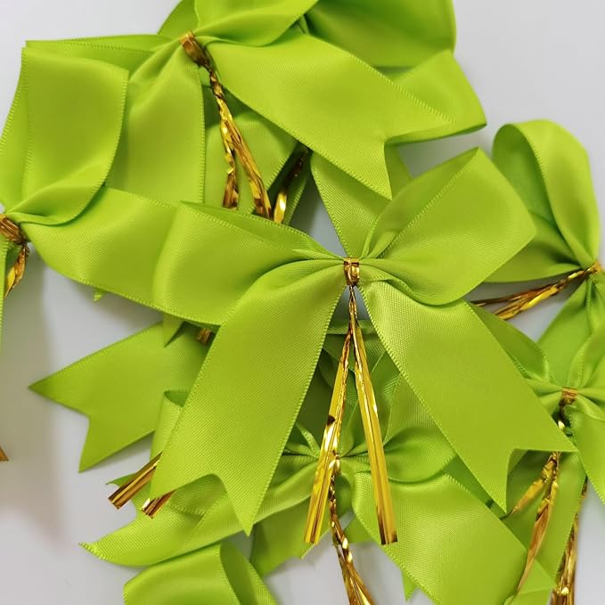 50 pcs 3-1/2" Apple Green Satin Ribbon Twist Tie Bows - Image 8
