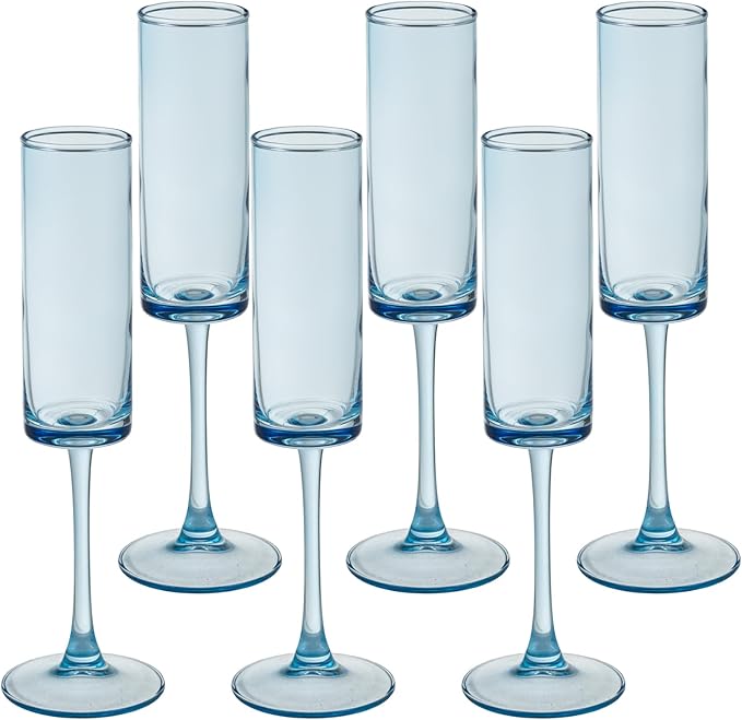 6 Pieces Blue Champagne Flutes 6 OZ Straight Sided Wine Glasses Champagne Long by Unknown