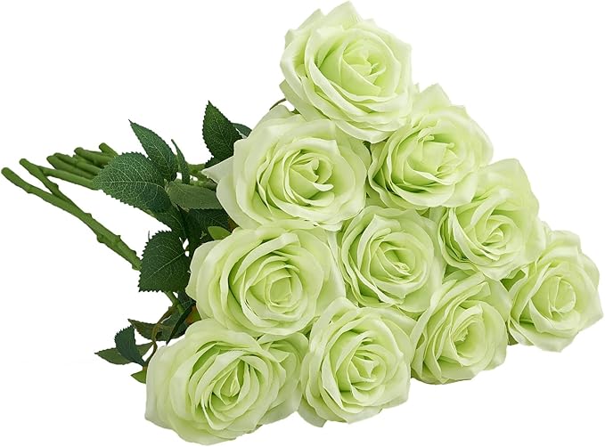 Artificial Rose 10pcs Open Flower Bouquet Faux Rose Stems by IUKnot