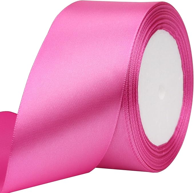 Hot Pink Solid Satin Ribbon 2 Inch 25 Yards Solid Polyester Fabric Ribbon by Riunbb