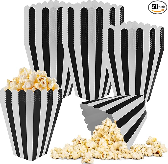 50 Pcs Popcorn Boxes Black and White Striped Cardboard Popcorn Container by zsccxq