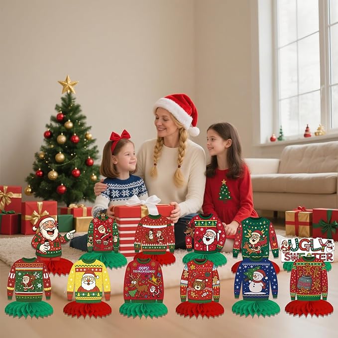 12Pcs Christmas Ugly Sweater Party Decorations Ugly Sweaters Honeycomb - Image 6