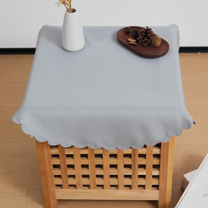 Small Round Grey Tablecloth 24 Inch Polyester Fabric Washable Table Cover - Image 2