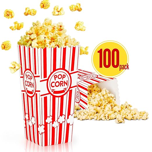 ZEEGO0 100-Pack Popcorn Boxes, Sturdy and Durable Popcorn Bucket, 7.75in Tall by ZEEGOO