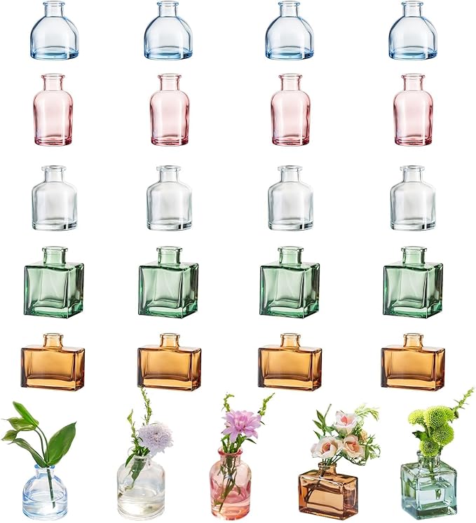 Glasseam Mini Bud Vases for Centerpieces: Colored Small Flower Vase Set of 20 by Glasseam