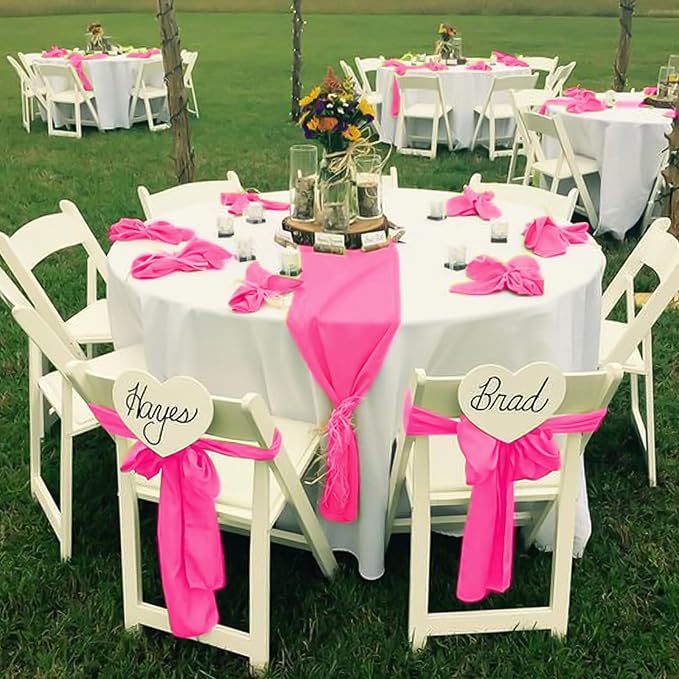 60 PCS Hot Pink Satin Chair Sashes Bows Universal Chair Cover - Image 5