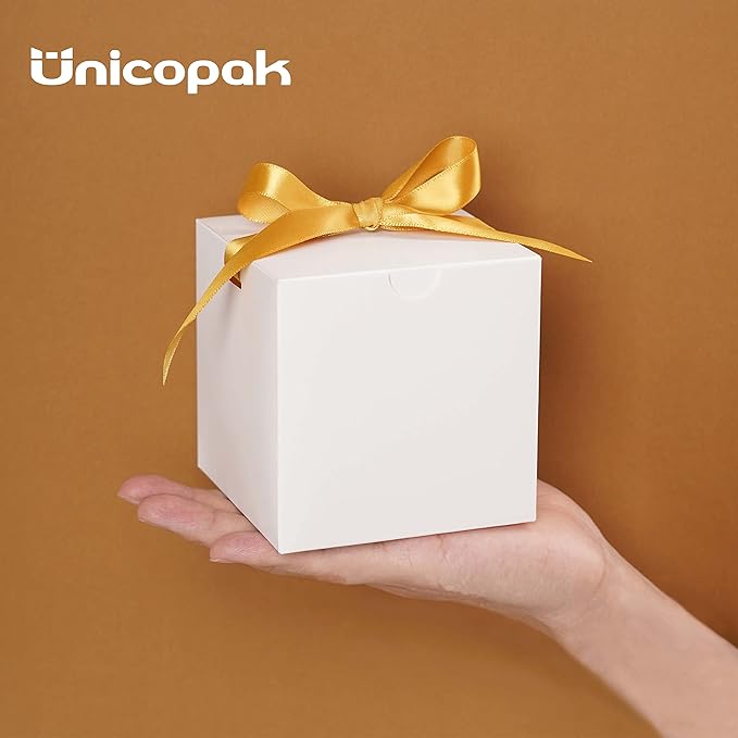 UnicoPak 50 Pack 4x4x4 White Gift Boxes, Elegant Small Gift Boxes - Image 6