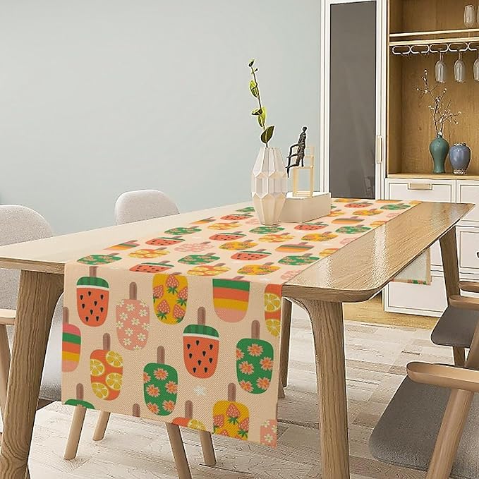 Summer Popsicles Table Runner, Colorful Cute Ice Cream Childish Seasonal Dinner - Image 2