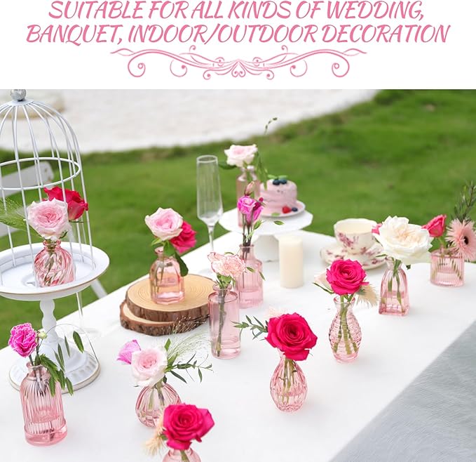 Pink Vase, Bud Vases Set of 12, Small Pink Glass Vases - Image 5