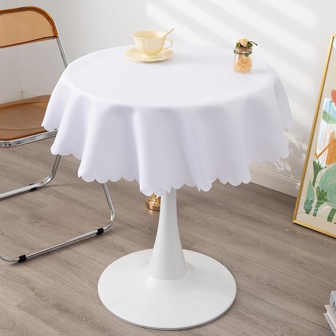 Small Round White Tablecloth 36 Inch Polyester Fabric Washable Table Cover - Image 3
