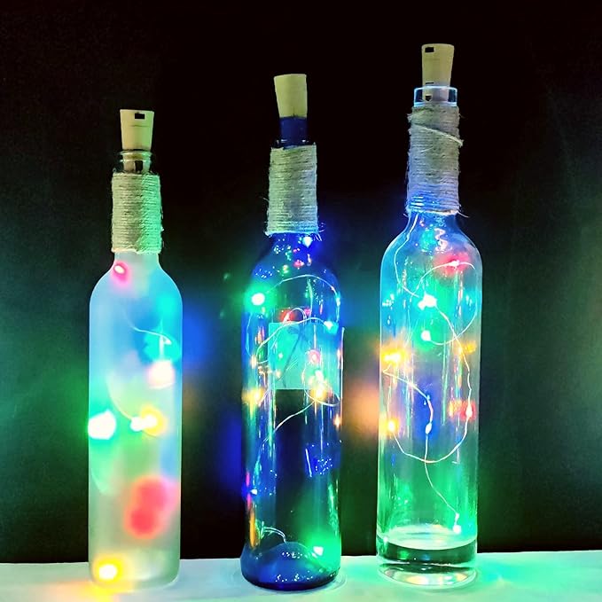 Wine Bottle Lights with Cork 15Pack 10 LED 40 Inches Battery Operated Silver - Image 8