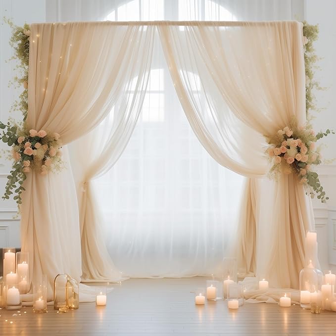 20x10 Champagne Tulle Backdrop Curtains - Image 2