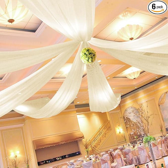 6 Panels Ivory Ceiling Drapes for Wedding 5ftx10ft Wedding Arch Draping Fabric by HNPSTBNO