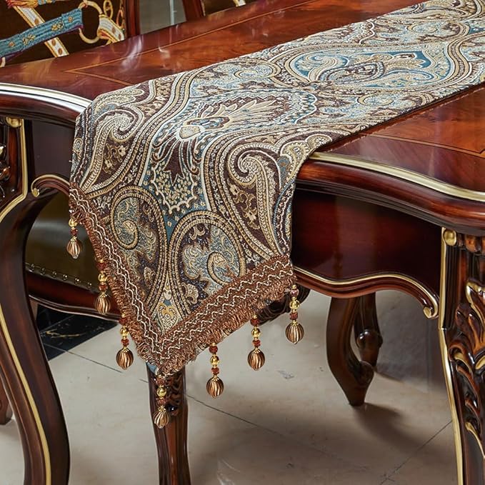 Luxury Vintage Design Table Runner 48 inches Long Embroidery Jacquard Fabric by LUFEIJIASHI