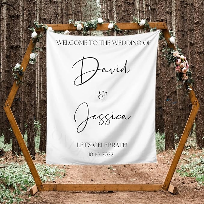 Welcome to Our Wedding Backdrop, Custom Tapestry by DEVONDESIGN