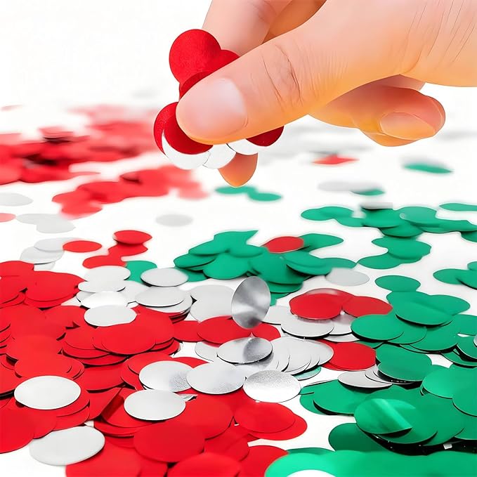 Red White and Green Round Foil Metallic Confetti - Image 3