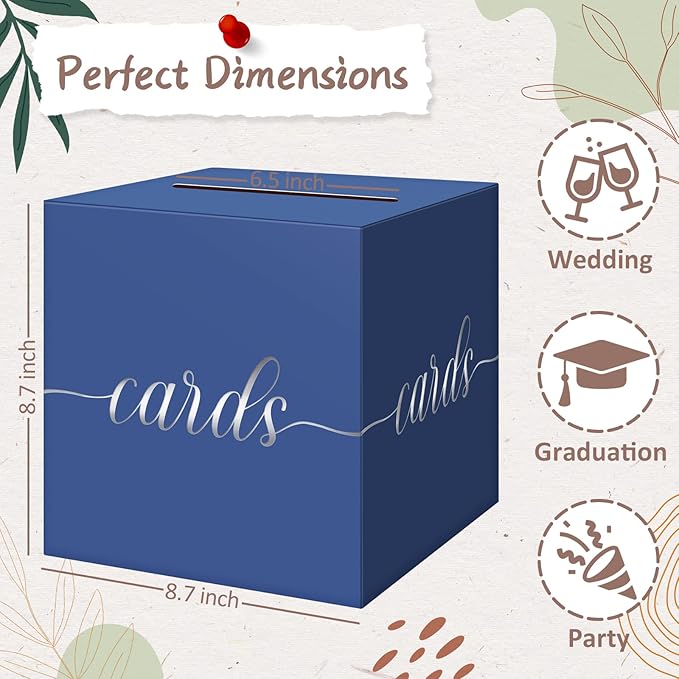QIKSION Navy Blue Graduation Card Box, Wedding Reception, Baby Shower - Image 4