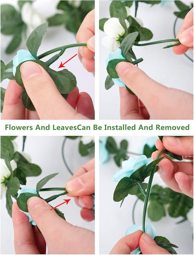 Miracliy 5Pcs 41FT Blue and White Flower Garland Artificial Rose Arch Vines - Image 5