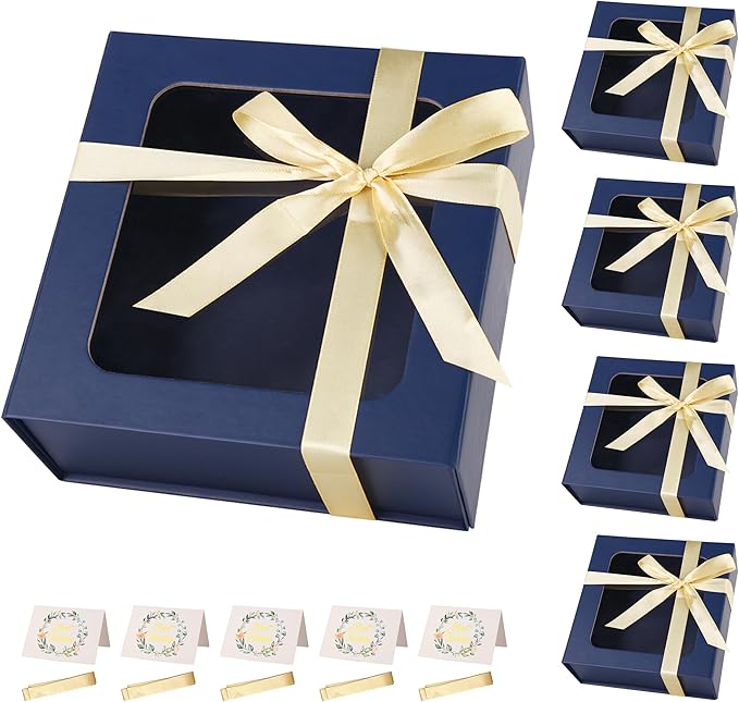 Blue Gift Boxes with Window, 7.5"x7.5"x3.1" Bridesmaid Boxe by TIACABO